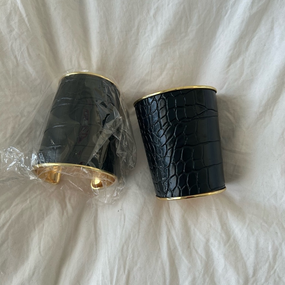 Black and Gold Cuff Bracelets set of 2